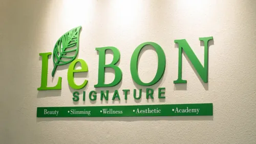 LeBON logo wall inside the center